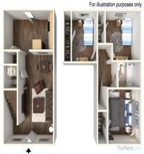 Townhouse 3 Bed 1.5 Bath Floorplan